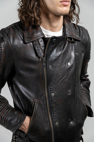 Brooklyn Mens Lambskin Leather Jacket Black Cognac