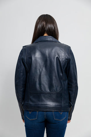 Rebel Womens Fashion Leather Jacket Navy Blue