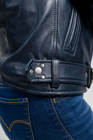 Rebel Womens Fashion Leather Jacket Navy Blue