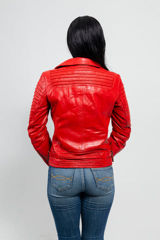 Queens Womens Fashion Leather Jacket Fire Red