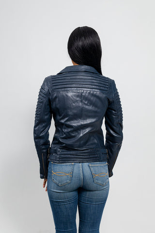 Queens Womens Fashion Leather Jacket Navy Blue