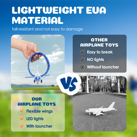 2 Pack Airplane Toys With Launcher, 2 Flight Modes LED Foam Glider Catapult Plane Toy, Outdoor Flying Toy For Kids, Airplane Birthday Party Gifts For 3 4 5 6 7 8 9 Years Old Boys Girls