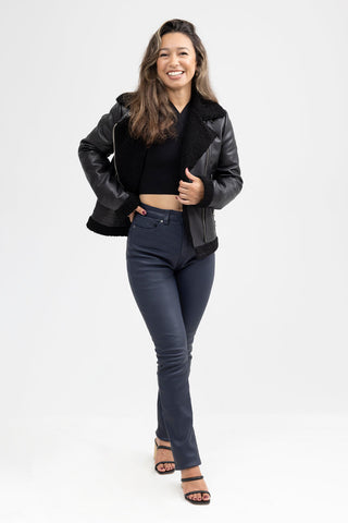 Chelsea Women's Leather Jacket Faux Shearling