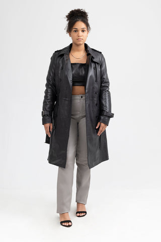 Olivia Women's Double Breasted Leather Coat
