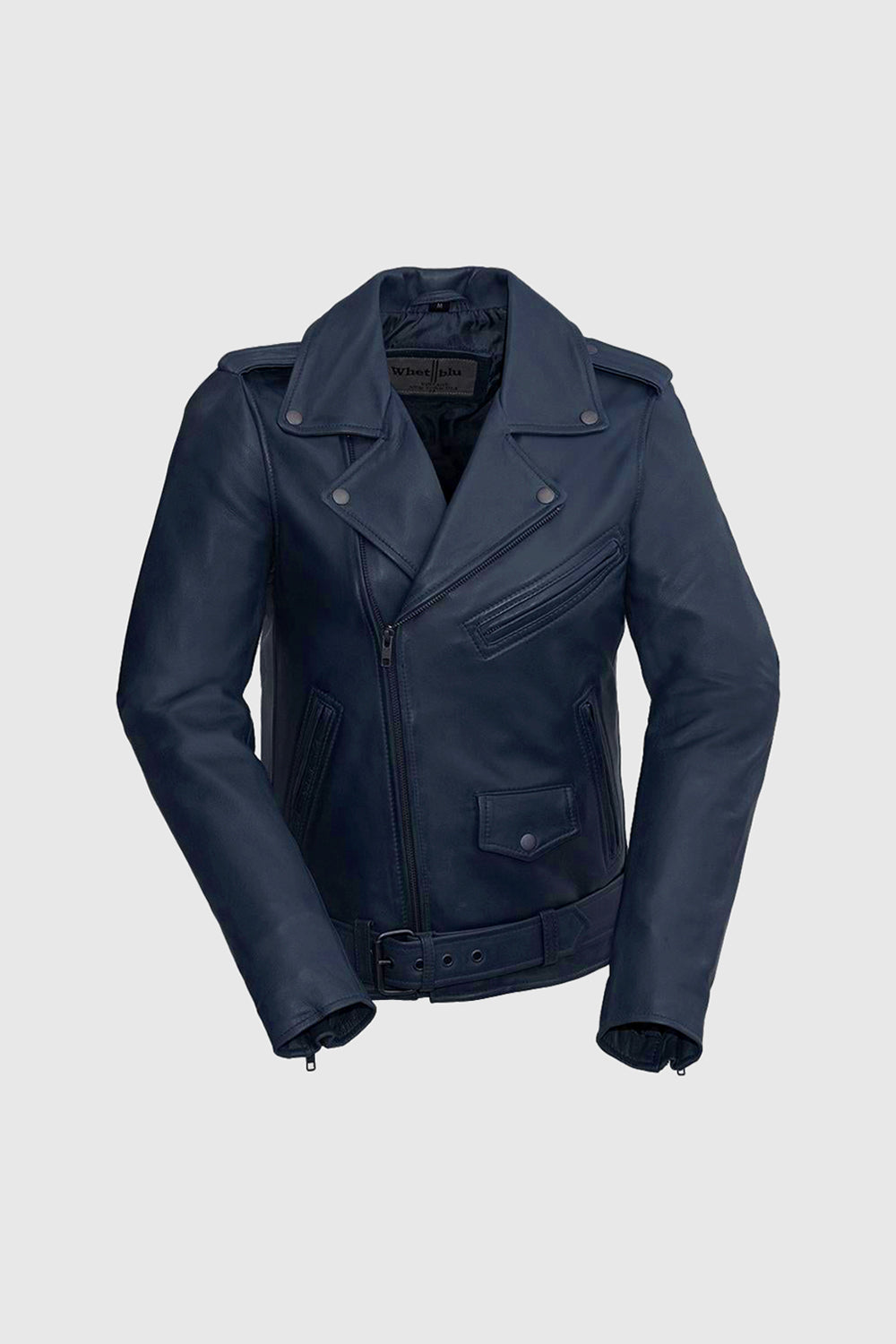 Rebel Womens Fashion Leather Jacket Navy Blue