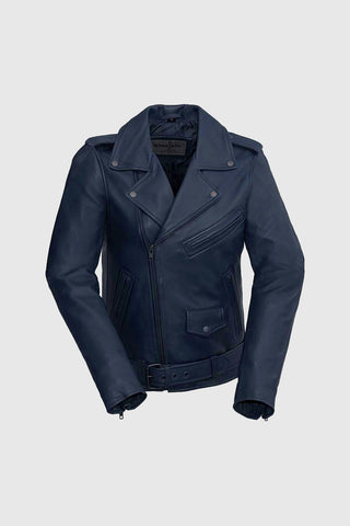 Rebel Womens Fashion Leather Jacket Navy Blue