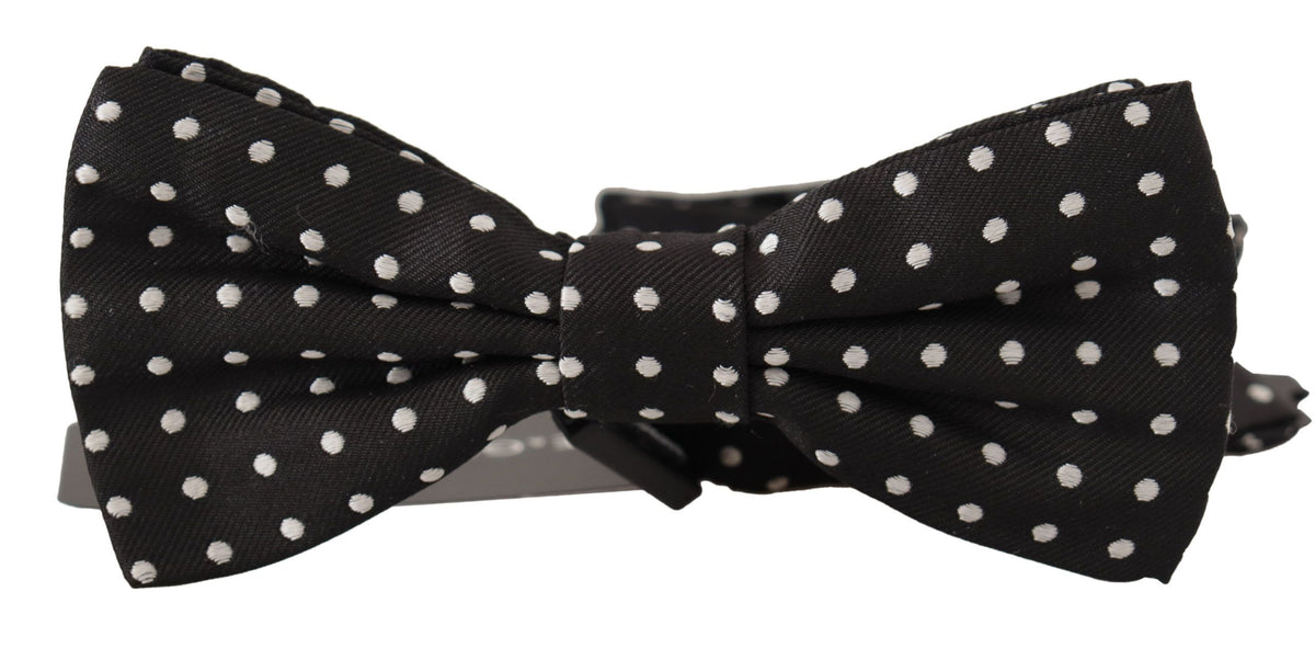 Dolce & Gabbana Elegant Black and White Polka Dot Silk Bow Tie