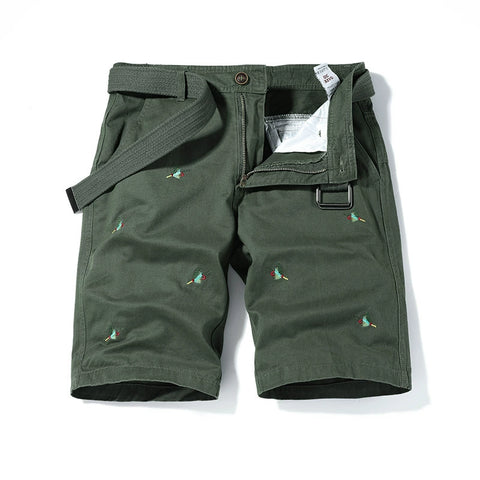 Men's  classic washed animal embroidered cargo Bermuda