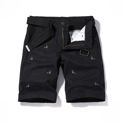 Men's  classic washed animal embroidered cargo Bermuda