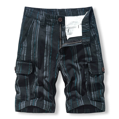 Casual Shorts: Men's middle-aged and old-age sports washing Pure Cotton Striped Multi Pocket work clothes pants